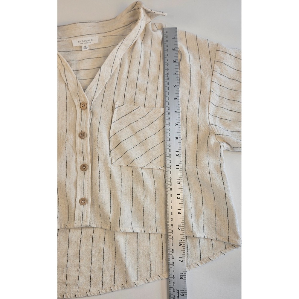 Kirious LA Cropped Striped Button Shirt Ivory Boxy Coastal Cottagecore Coquette - Picture 5 of 7
